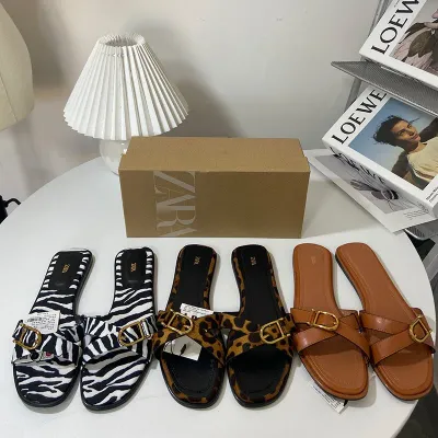 Fashionable and versatile color-blocked cross-strap slippers French pumps for women