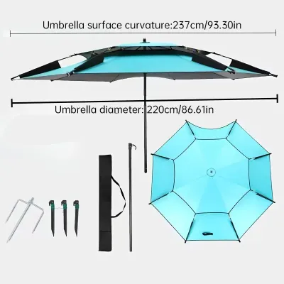6.6FT Double Canopy Beach Umbrella – UV Protective, Waterproof Sun Shade for Garden, Camping & Fishing