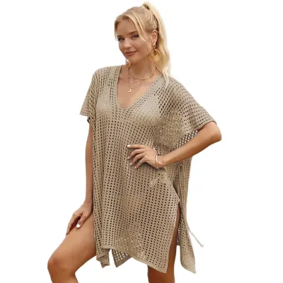 Women's Woven Shirt Sexy Hollow Tie-Strap Beach Dress