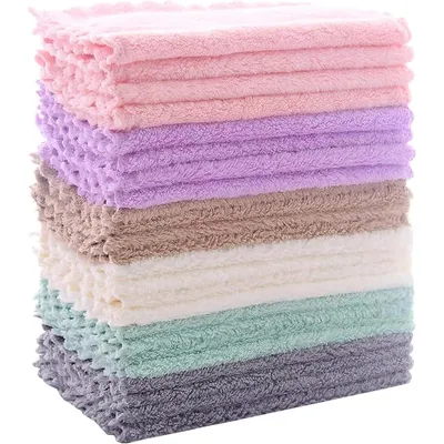 24-Pack Super Absorbent Coral Fleece Dishcloths - Fast Drying, Lint-Free Kitchen Towels Multicolor