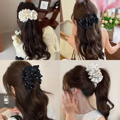 Pleated Fluffy Cloud-shaped Hair Clip With Polka Dots And A Small Floral Print