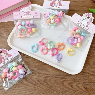 8 Bags Candy Color Small Size Children Ruffles Hair Rope