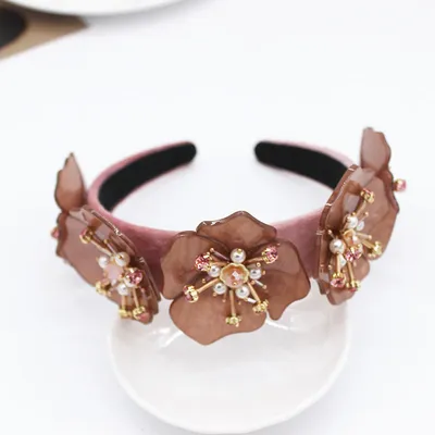Acrylic Big Flower Diamond Geometric Ball Headband