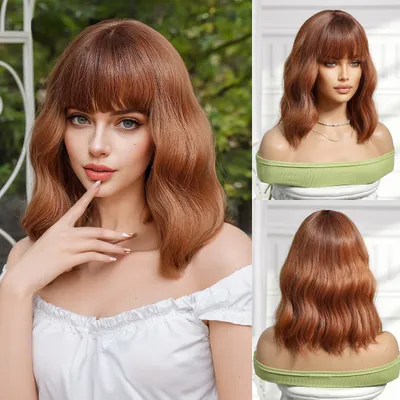 Womens Short Curly Wig With A Blunt Fringe And A Middle Part