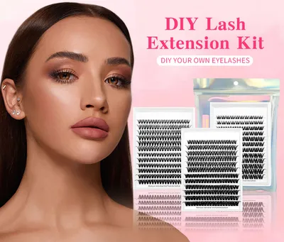 DIY Lash Extension Kit 280pcs Individual Lash Clusters D Curl 30D 40D Thick Volume Eyelash Clusters 0.07D 9-16MM Mixed Length Reusable Soft Natural Look DIY At Home Lash Extensions Makeup Tool Kit