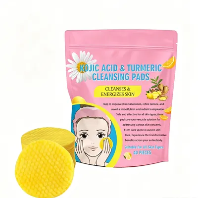 40pcs Turmeric Kojic Acid Cleansing Pads, Turmeric Cleansing Pads With Vitamin B5, Vitamin C For Face