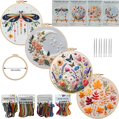 Embroidery Diy Material Package Silver Moon Butterfly Dragonfly Fallen Leaf Pattern
