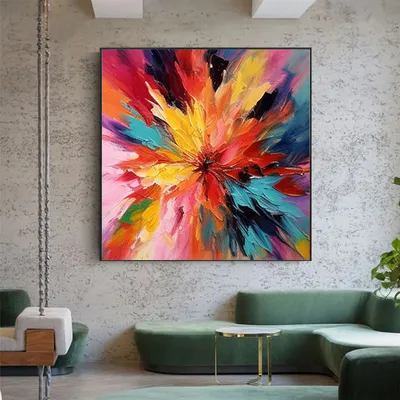 Abstract Colorful Handmade Knife Thick Flowers Canvas Art Blue Red Gradient Floral Oil Painting Large Artwork Home Decor