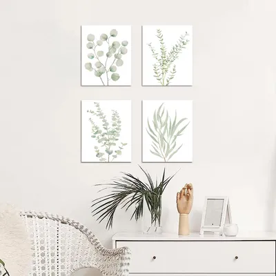 4PCS 8X10in,Botanical Plant Canvas Wall Art, Framed Boho Wall Decor For Bathroom, Minimalist Aesthetic Bedroom Wall Art