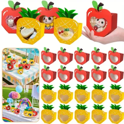 20 Pcs Summer Party 3D Treat Boxes With Clear Window Cute Mini Party Favor Bags Apple Pineapple Shaped 2 Styles Cookie Box For Pool Wedding Christmas Birthday Back To School Teacher