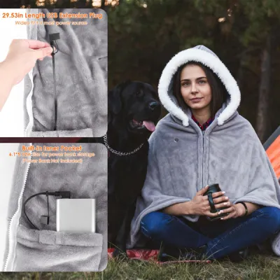 8-Zone Wearable Heated Blanket - 3 Adjustable Heat Levels, 59x31in Soft Flannel, USB-Powered Portable Design With Pockets, Machine Washable Winter Warmth