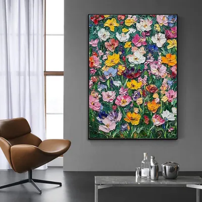 A Vibrant Floral Canvas Frameless  Hand-painted Oil Painting Transform Your Home Into Garden With This Amazing Design