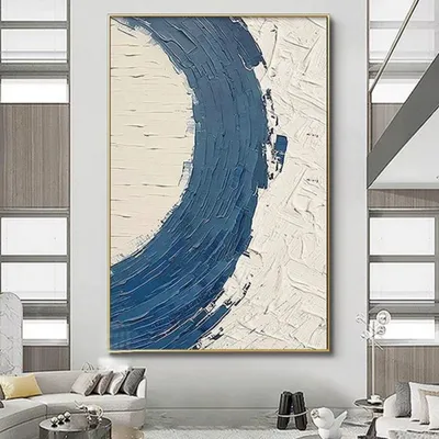 Abstract Blue Textured Paintings Handpainted Oil Painting On Canvas Large Modern Western Restaurant Decoration Unframed Murals Art