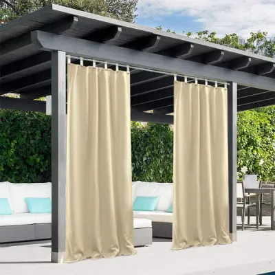 50inch*120inch*1.2inch  Beige Luxurious Woolen Outdoor Curtain With Hanging Straps Combine Elegance And Durability For A Comfortable Outdoor Space.