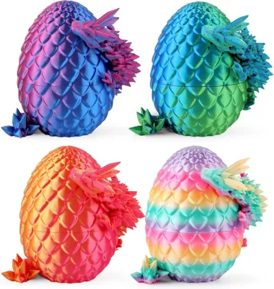 8" 3D Printed Dragon Eggs, Mystery Crystal Dragon Egg For Easter Basket Stuffers, Unique Easter Toys & Decor, Fantasy Tabletop Decor For Kids & Collectors (4 Pack)
