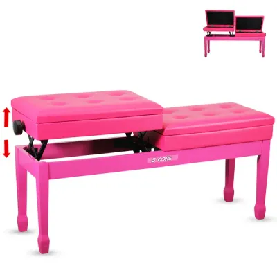 5 Core Duet Piano Bench 3.5 Inch Padded Cushioned Stool Wooden Heavy Duty Musician Chair Height Adjustable Double Keyboard Seat W Storage Nonslip Cherry - PNB DT CHERRY