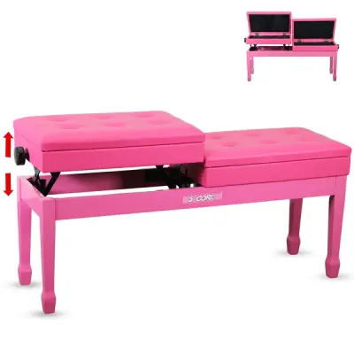 5 Core Duet Piano Bench 3.5 Inch Padded Cushioned Stool Wooden Heavy Duty Musician Chair Height Adjustable Double Keyboard Seat W Storage Nonslip Pink - PNB DT PNK