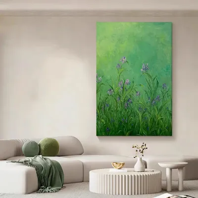 Handmade Abstract Frameless Artwork Canvas Oil Paintings Modern Fresh And Light Green Iris Flower Decorative Dining Room Decor Rolled Frameless Unstretched Painting