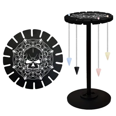 Wooden Wheel, Wooden Display Shelf, Black Holder Stand, Rustic Divination Pendulum Storage Rack, Witch Stuff