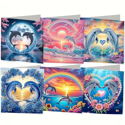 DIY Diamond Painting Kit Birthday Card Kit, Unique Animal Dolphin Pattern Design, Water Diamond Diamond Painting Art Mosaic Postcards, Festival Cards Perfect For Families, Friends, And Lovers, Handmad
