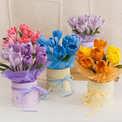 Handmade Yarn-Knitted Tulip Hug Bucket