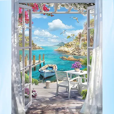 Printed Seaside Landscape Easy Pattern Cross-Stitch Kit For Beginners
