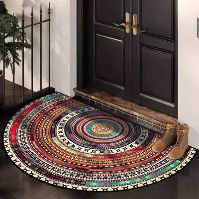Bohemian Vintage Semi Circular Carpet, Half Round Door Mat,Semi Circle Bathroom Floor Rug,Mandala Boho Bohemian Non-Slip Welcome Entrance Way Absorbent Bath Mat