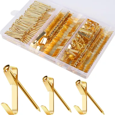184 Pieces Picture Hanging Kit 20lb 30lb 50lb Picture Hangers Metal Hooks With Nails For Drywall Wooden Wall Gold