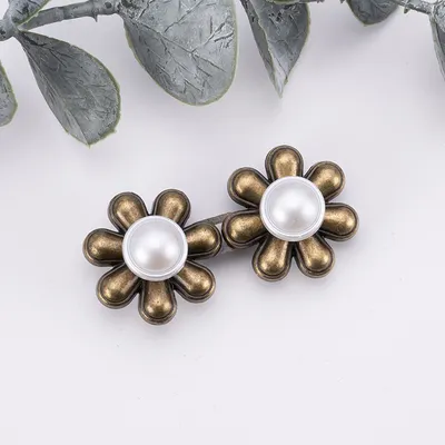 Flat bottom seven-petal flower waist buckle-Pearl bronze-alloy-1 pair