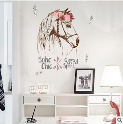 Cartoon Horse Head English Wall Stickers Creative Home Beautification