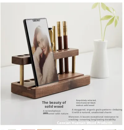 Desktop wooden storage rack-walnut color [metal pillar]-1 piece