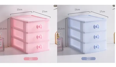Cosmetics storage cabinet-bow handle-three-layer-random color-pp-1 piece