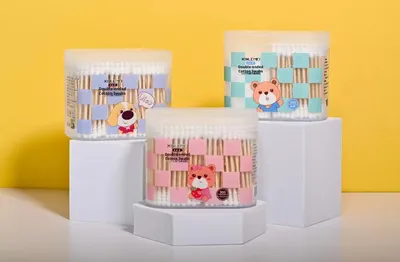 Cartoon double-headed cotton swab-random color-bamboo stick + absorbent cotton-300 sticks-1 box