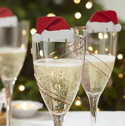 10PcsLot Paper Red Christmas Hat Wine Champagne Tipple Cup Card Christmas Party Table Decor DIY Decorations For Home