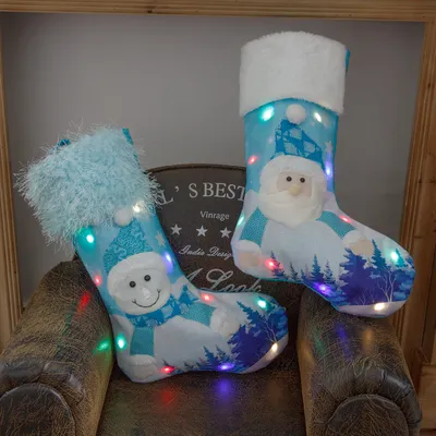  New Year Christmas Decor For Home Glowing Large Christmas Socks Gift Candy Bag With Lights Christmas Ornaments