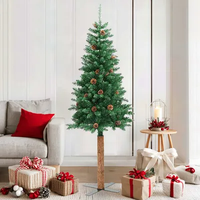   Slim Christmas Tree with Real Wood and Cones 180