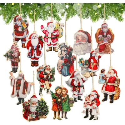 45-Piece Set Of Christmas Ornaments: Wooden Christmas Tree Ornaments, Santa Claus Ornaments, Hanging Ornaments, Santa Christmas Tree Decorations, Christmas Ornaments, Christmas Party Decorations