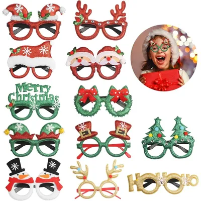12-Piece Set Of Christmas Glasses, Funny Glasses, Glittery Party Glasses, Christmas Photo Props, Creative Christmas Glasses, Cute Party Glasses For Christmas Costumes, Party Decorations
