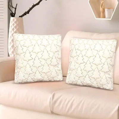 Set Of 2 Christmas Pillowcases, 45 X 45 Cm, Christmas Tree Pillows, Plush Pillow Covers, Decorative Pillows, Fir Tree Decorative Pillows For Sofa, Bed, And Living Room Decor (White & White)