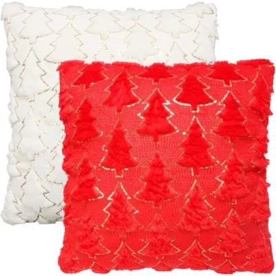 Set Of 2 Christmas Tree Pillow Covers, 45x45 Cm, White Christmas Tree Pillow Covers, Red Christmas Pillows Without Slogan, Christmas Tree Decorative Sofa Pillows, Christmas Decorations