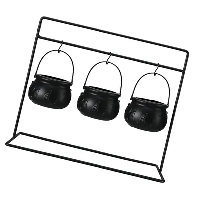 3 Witches Cauldron Serving Bowls On Rack Black Plastic Candy Bucket Cauldron For Indoor Outdoor Home Kitchen Decoration
