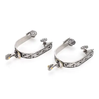 2PCS Stainless Steel West Cowboy Exquisite Pattern Horse Boot Spurs Decoration With Gear For Equestrian Competition Entertainment