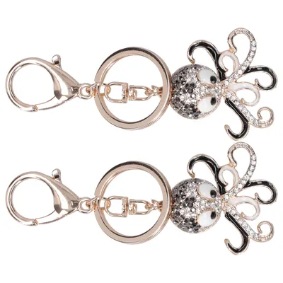 2PCS Fashion Octopus Shaped Rhinestones Keychain Key Ring Bag Charm Pendant Gift(Black Black )