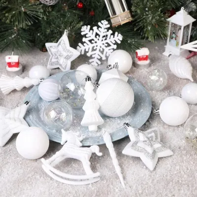 100pcs Christmas Tree Decorations Ornaments Set, Shatterproof Plastic Baubles Decorative Balls For Xmas Tree Decor Holiday Wedding Party, White