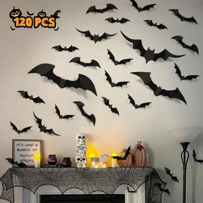 100pcs Bats Halloween Decorations: Halloween Bats Wall Décor Bat Stickers Decals PVC 3D Wall Bat Scary Stickers Halloweens Party Decorations Indoor Outdoor DIY Home Window Door Décor