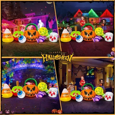 10 FT Halloween Inflatable Outdoor Decorations Pumpkin Ghost Combo, Halloween Decorations Outdoor Inflatable Bow Up Pumpkin Decoration Outdoor With LED Inflatable Halloween For Yard Garden