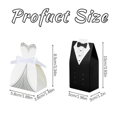 100 Wedding Favor Candy Boxes, Dress And Tuxedo Candy Chocolate Gift Boxes, Paper Candy Boxes With Ribbons, Bridal Party Table Decorations, Suitable For Weddings, Christmas, And Anniversary Parties