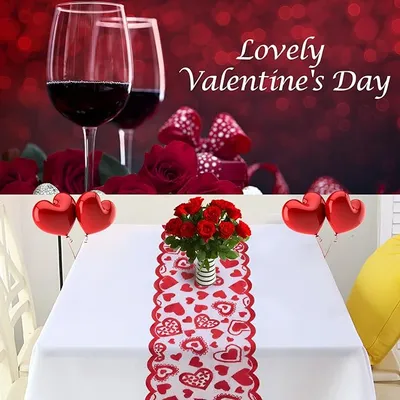 1-Piece Valentine's Day Lace Heart-Shaped Table Runner 13 X 72 Inches Wedding & Party Tablecloth Decoration