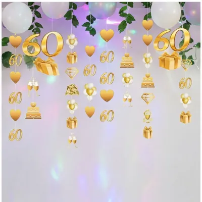 60th Birthday Ceiling Decoration Set - Complete Ceiling Decoration Set For Anniversary Celebrations - Party Supplies Set