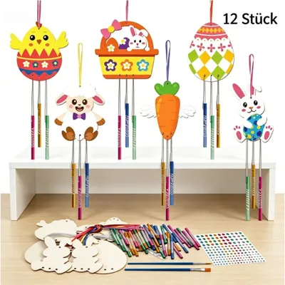 59-Piece Easter Craft Kit, Easter Decorations With Wind Chime Pendants, Rhinestones, Paintbrushes, And String For A DIY Easter Decoration And Party Supplies Set